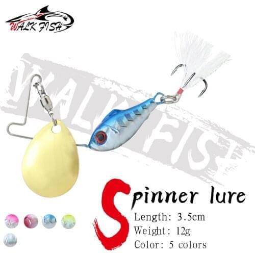 WALK FISH 12g Spinner Sequins Metal Fishing Lure Spoon Swimbait Artificial Fishing Baits With Treble Hooks Rotating Baits