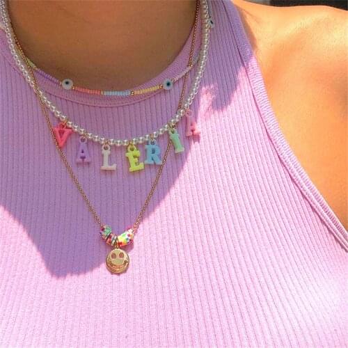 Y2K Jewelry Pearl Acrylic Candy Color Letter Necklace For Women Cute Harajuku Vintage Necklace Charm 90s Aesthetic Gifts New