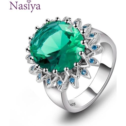 Vintage Emerald Rings For Women Silver 925 Fine Jewelry Oval Gemstone Flower Shape Luxury Anniversary Wedding Rings Size 6-10