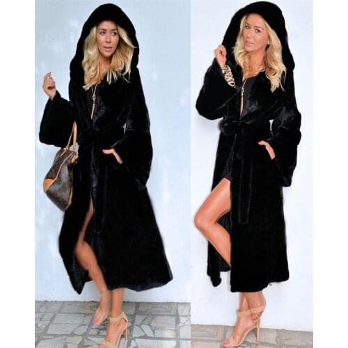 Winter Warm hooded Large size Long Solid color Faux Fur Coat 2019 New Casual Long sleeve Women Fur Jacket Outwear Y27