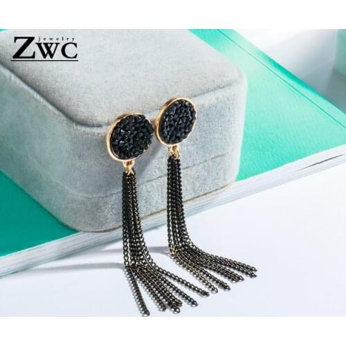 ZWC New Fashion Geometric Metal Pendant Tassel Earrings for Women Party Bohemian Crystal Drop Earrings Jewelry Gift