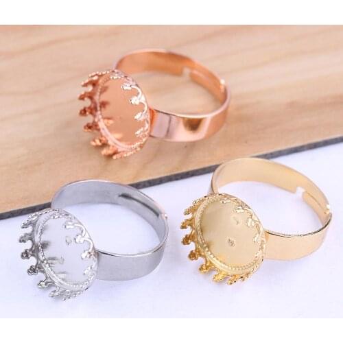 10pcs Stainless Steel Adjustable Rose Gold Plated Fit 12mm Cabochon Ring Blanks Diy Bezel Settings For Jewelry Making