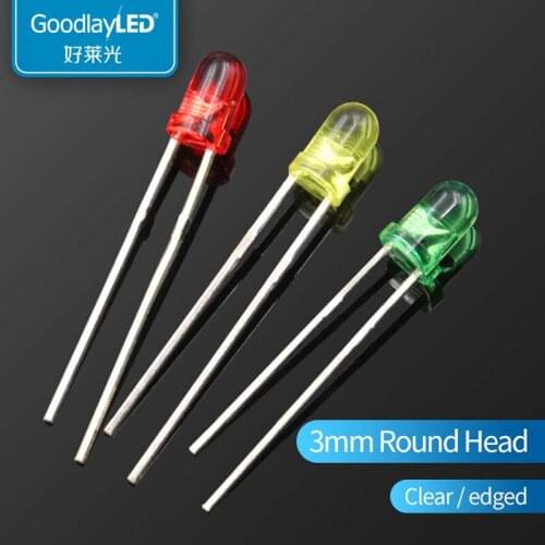 1000PCS Led 3mm Round Head with clear edge and bright red blue green and yellow LED beads Light Emitting Diode