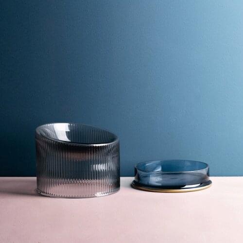 2 pc Luxury Cat Food Bowl Crystal Bowl Thickened Glass Cat Dog Slip-proof Inclined High Quality Gold-plated Dog Water Food Bowls