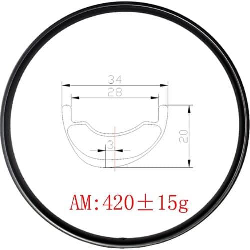 29er MTB AM ENDURO 34mm wide 20mm deep Hookless asymmetric carbon rim UD 3K 12K matte glossy 24H 28H 32H wheel all mountain bike