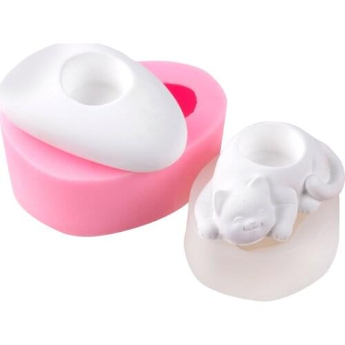 3D Stereo Silicone Candle Hoder Mold Plaster Sleeping Cat Supplies Aromatherapy Resin DIY Handmade Crafts Greative Crystal Mould