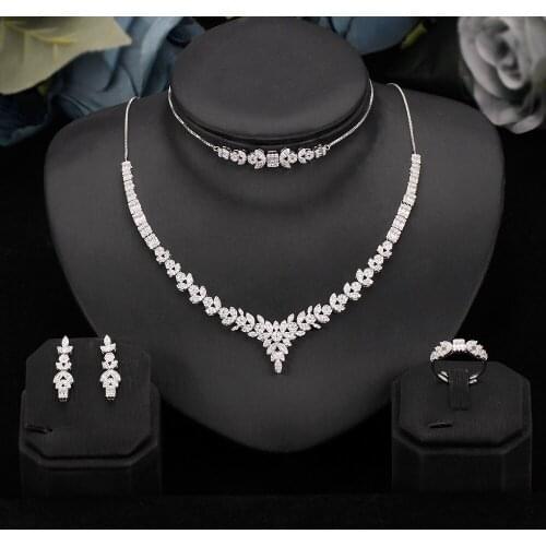 Newly design 4PCS CZ Jewelry Set Exquisite Cubic Zircon Earrings Necklace Bracelet Ring For Women Wedding Party Accessories Gift
