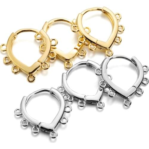 8Pcs 17MM 18K Plating Gold Color 7 Hole Hook Loop Back Ear Wire Settings Base Hoops Earring for DIY Jewelry Making Supplies