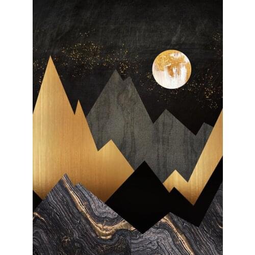 Night Star Space Abstract Painting Gold Moon Mountain Canvas Wall Art Picture Bedroom Room Posters Office Decorative Home Decor