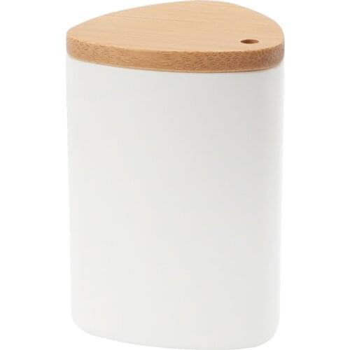 White Plastic Toothpicks Holder Dispenser with Wooden Cover, Triangular Toothpicks Container Box for Restaurant, Home