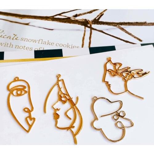 Free Shipping 40pcs Gold Tone Alloy Abstract Human Faces Necklace Pendant Art Man Woman Metal Earring Bracelet Charms