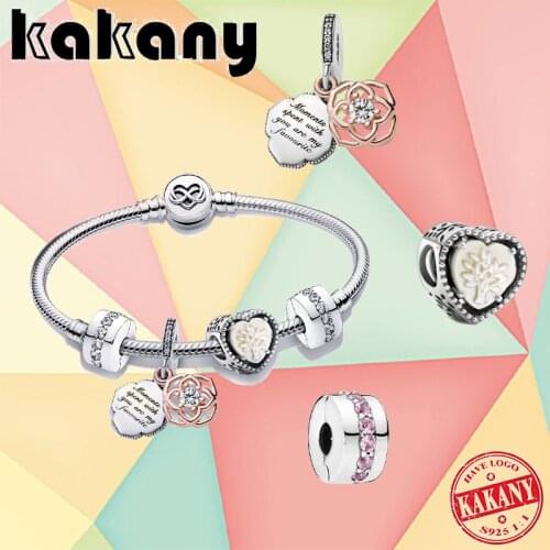 2021 New High-quality Mothers Day Series 100% 925 Silver Heart-shaped Bracelet Set, Romantic Girl Diy Charm Jewelry