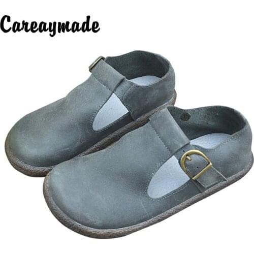 Careaymade-New Genuine leather Handmade cowhide single shoes Retro T-shaped shoes big toe shoes womens shoes flat bottom