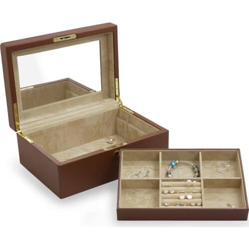 Cordays -Handcrafted Wooden Jewellery Box wrapped in Smooth Leatherette with Full Width Mirror