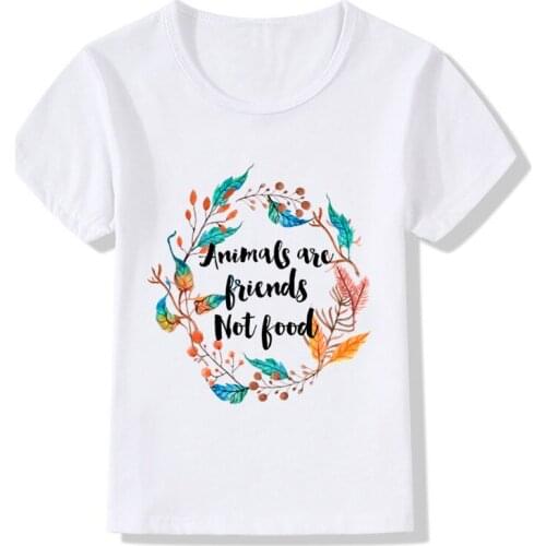 Animals Are Friends Not Food Design Childrens Funny T-Shirts Baby Boys/Girls Go Vegan Tops Tees Kids Summer Clothes