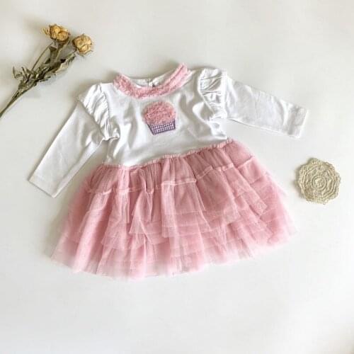 Korean Style Girls Dress Long Sleeve Pot Printed Dresses Cute Princess Girl Dress RT845