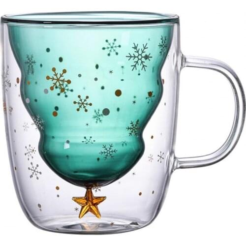300ML Double Layer Glass Cup Xmas Tree Shape High Borosilicate Glass Coffee Mug Kitchen Drinkware Bar Glass Cup