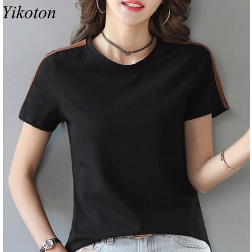 Women Summer T-Shirt Cotton Patchwork Casual Bottoming Shirt Short Sleeve Ladies Basic T-Shirts Fashion Tee Tops Plus Size 4XL