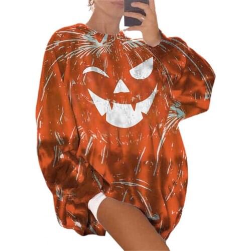 Hot Sale Explosion Halloween Printed Women Sweatshirt Pumpkin Face Top O-Neck Loose Fit Autumn Unique Sweatshirt Streetwear 2021