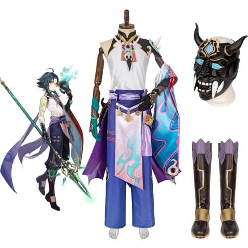 Game Genshin Impact Xiao Cosplay Costume Xiao Kimono Mask Boots Full Set Carnival Halloween Party Performance Props Cosplay