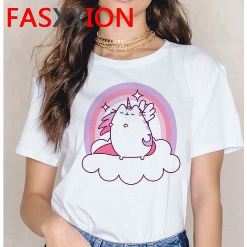 Kawaii Pusheen Cat T Shirt Women Summer Top Funny Cat Graphic Tees Harajuku Plus Size Cartoon T-shirt Unisex Clothing Female
