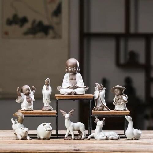 Ceramic Ru Kiln Tea Pet Creative Little Monk Ornament Small Animal Figurine Home Teahouse Decoration Personality Deer Crafts