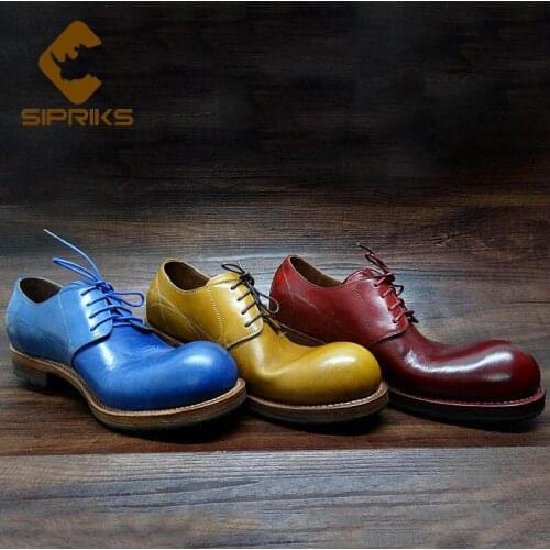 Sipriks Italian Handmade Big Round Toe Derby Shoes Mens Formal Tuxedo Goodyear Welt Dress Shoes Male Footwear Gents Suits Social