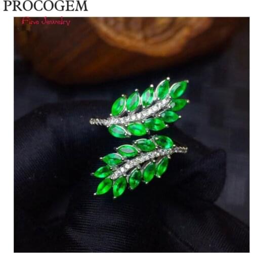 Luxurious Leaf Natural Emerald Rings for Women Party more Genuine gemstones Fine jewelry 925 Sterling Silver Free shipping #583