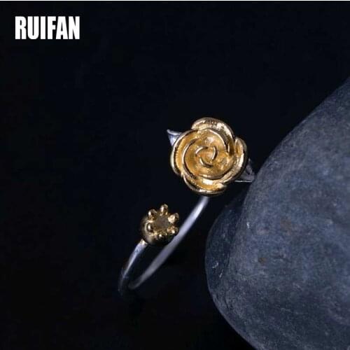 Ruifan Rose Flower Rose Gold/Gold/Silver Color Rings Real 925 Sterling Silver Open Ring for Women Female Jewelry Gifts YRI100