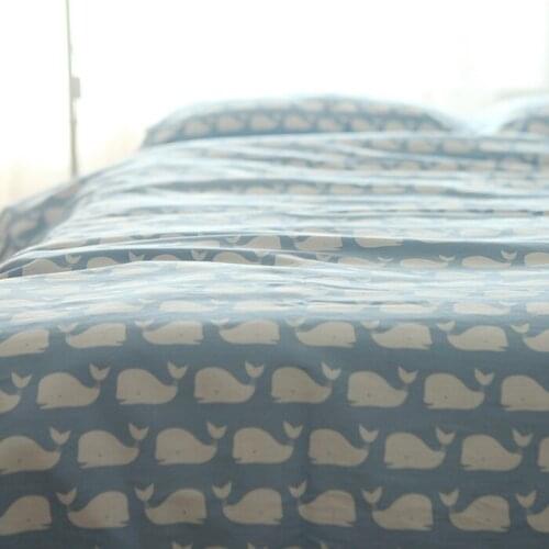 100% Cotton Japan Style Bedding Sets Twill Blue Cartoon Wale Reactive Printing 3 Size Duvet Cover Set Without Comforter 3pcs