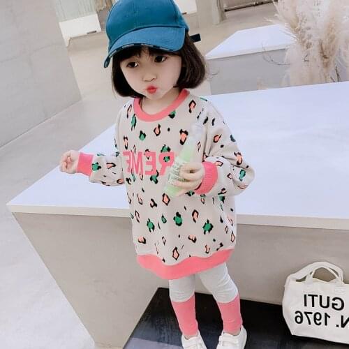 Girls Suit Leopard Print Letters Color-Blocking Sweater +Trousers 2020 Autumn New ChildrenS Clothing Sets