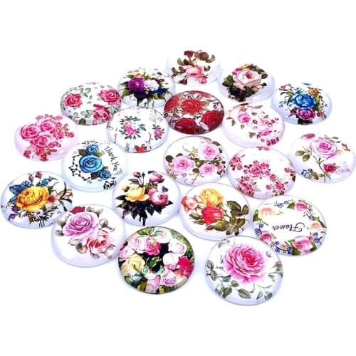 40pcs/lot 10mm 12mm 14mm 16mm Round Vintage Roses Pattern Glass Cabochon for DIY Jewelry Making Findings & Components T006