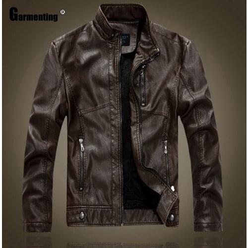Garmenting Men Faux Pu Leather Jacket Diagonal Motorcycle Jackets European and American style Outerwear Coffee Black Man Clothes