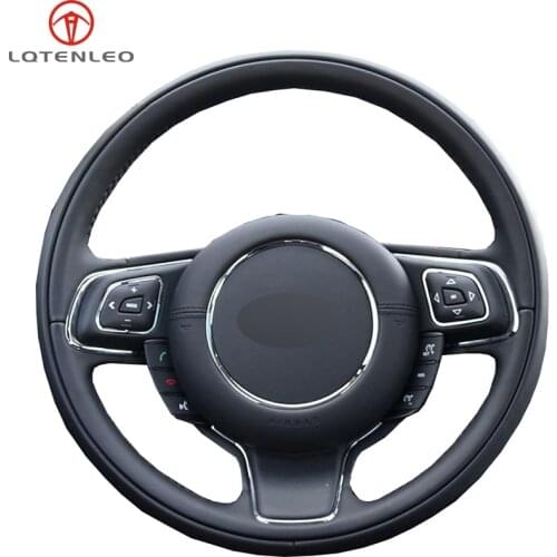 LQTENLEO Black Artificial Leather DIY Hand-stitched Car Steering Wheel Cover For Jaguar XJ XJL 2010-2018