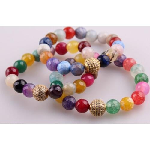 MOODPC Wholesale Mix Micro Zircon Pave Ball 10mm Natural Faceted Beads Stone Bracelets One drill ball Bead Yoga Bracelet