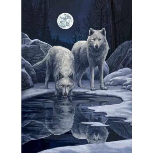 Large Format Water Wolf Animal Cross Stitch Kits Top Quality Embroidery Sewing kit Needlework DIY 14CT Unprinted Decor Handmade