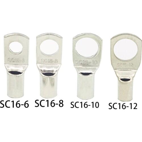 10PCS SC16-6 16-8 16-10 16-12 Copper Cable Lug Kit Bolt Hole Tinned Cable lugs Battery Terminals copper nose Wire connector