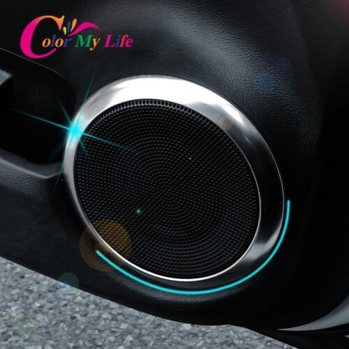 Color My Life 4Pcs/Set Car Door Speaker Audio Panel Circle Trim Sticker for Nissan Kicks 2017 - 2021 Accessories Stainless Steel