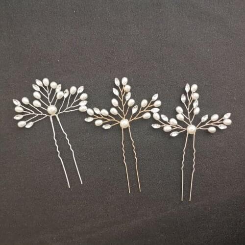 SLBRIDAL Handmade Clear Crystals Pearls Flower Wedding Hair Pin Bridal Hair Stickers Hair accessories Bridesmaids Women Jewelry