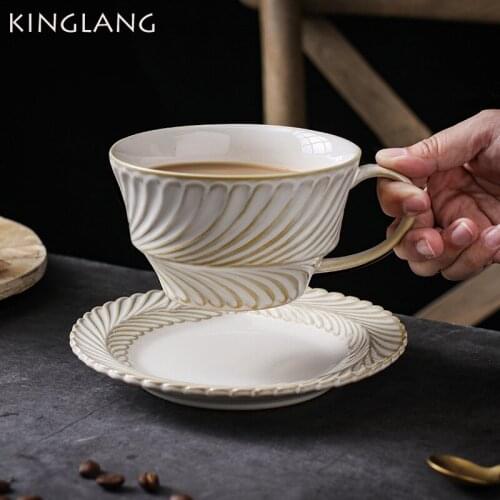 NEW Vintage Handmade Leaf Rim Mug tazza di latte tazza di caffe piattino Set coppia tazza da colazione