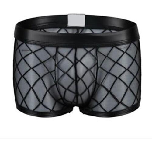 New Mens Underwear Sexy Breathable Thin Boxershorts Mens Mesh Diamond Transparent Seamless Underpants Men Boxer Plus Size 2XL