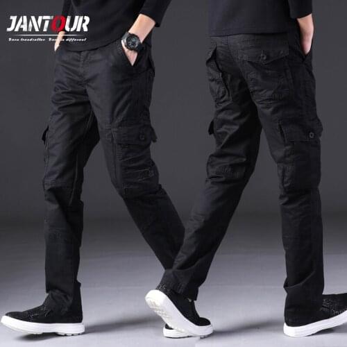 Autumn Winter Men Cargo Pants Safari Style Multi Pocket 100% Cotton Thick Pants Straight Trousers Black Khaki Army-green 28-38