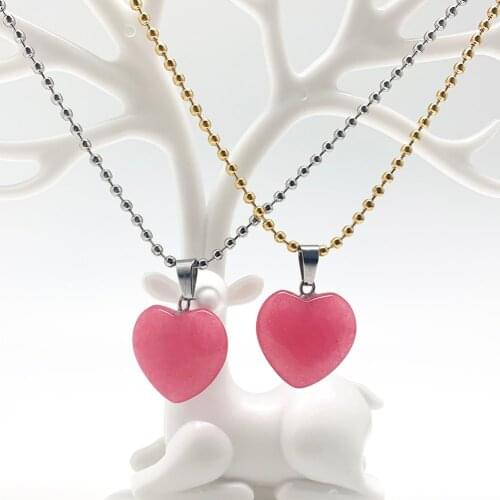 Momiji Natural Love Heart Necklaces & Pendants for Lover Stone Pink White Crystal with Silver Gold Chain Necklace Charm Jewelry