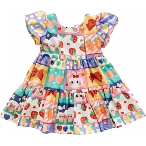 Girls Dress 2021 New Summer Childrens Fashion Cartoon Baby Dress Children Bubble Sleeve Princess Clothing