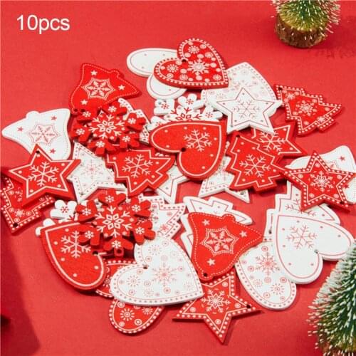 10Pcs Wooden New Year Christmas Xmas Tree Heart Star Hanging Pendant Home Decor