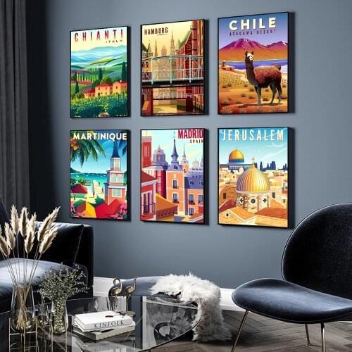 Nordic Retro Travel City Poster Italy Caribbean Sea Landscape Art Canvas Painting City Landscape Wall Picture Home Decoration