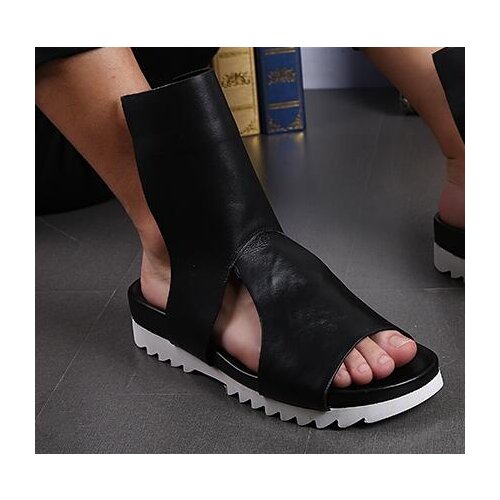 Summer white black leather hollow-out Korean Roman sandals mens beach casual boots fashion mens sandals