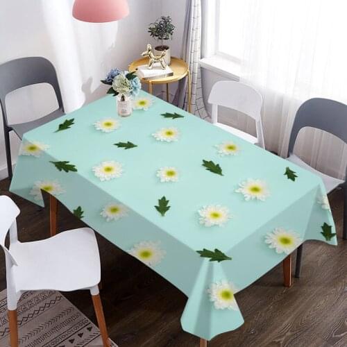 Chamomile Flower Pattern Waterproof Oxford Fabric Table Cloth Home Kitchen Hotel Picnic Dining Table Desk Decorative Tablecloth