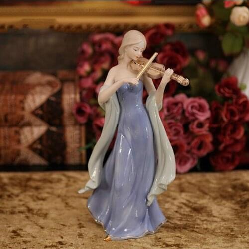 Western Female Violin Western Lady Home Decor Ceramic Figurines Art Crafts Coffee Bar Porcelain Ornament Wedding Decoration