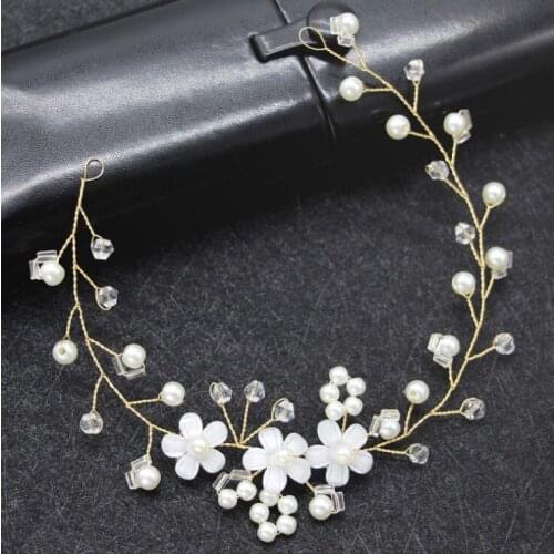 Hand made Wedding Hair Accessory Crystal Pearl Flowers Headband Tiaras Bride Headdress Hair band headbands women Jewelry